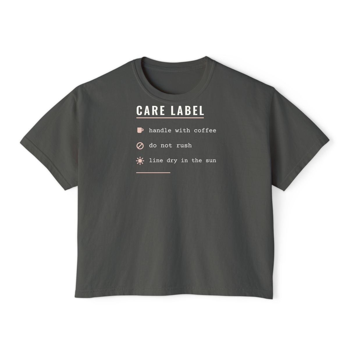 Care Label, printed on a boxy tee in Pepper
