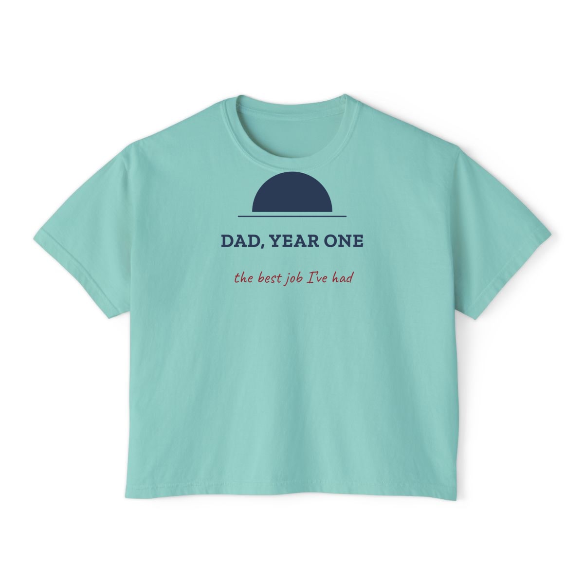 Dad, Year One, printed on a boxy tee in Chalky Mint