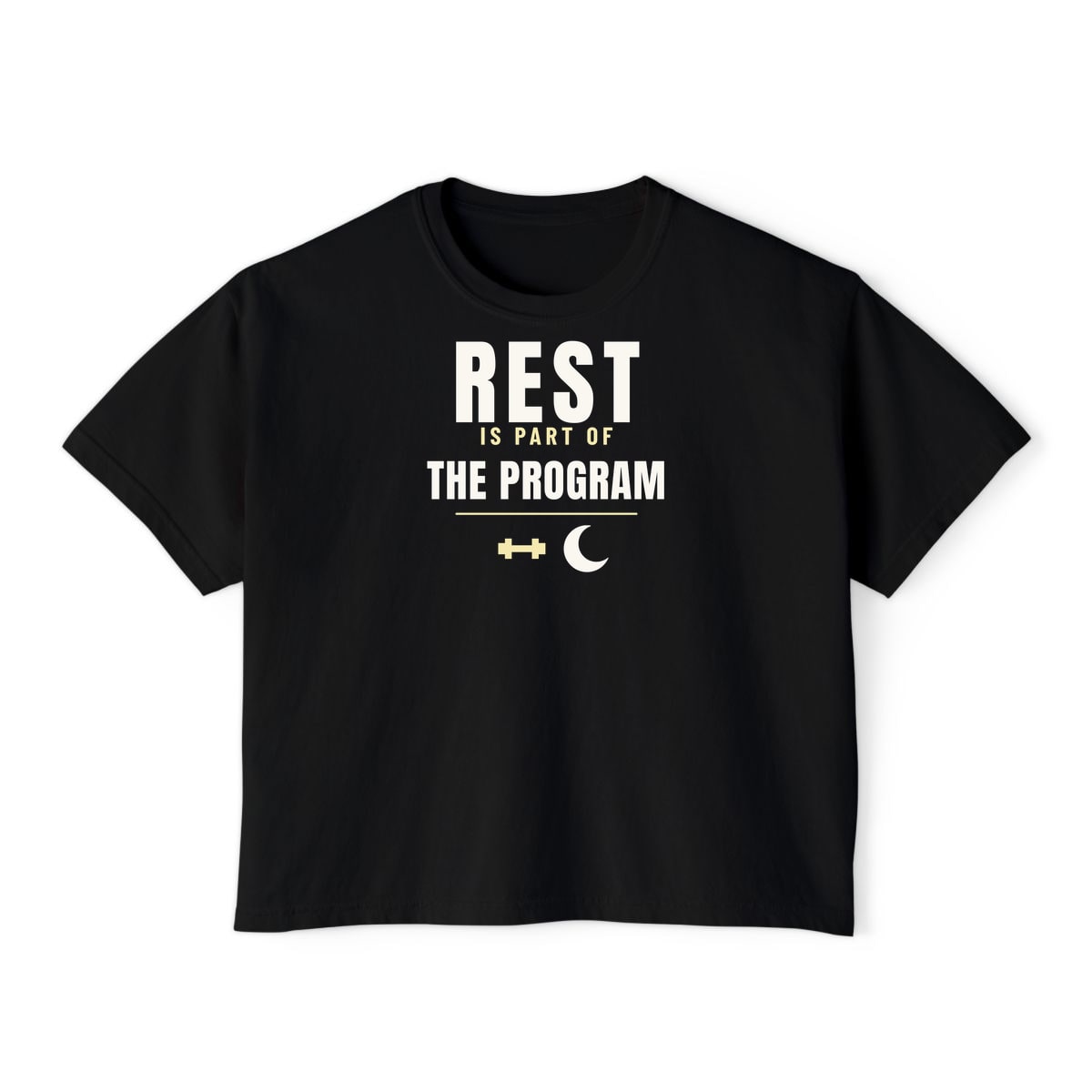 Rest Is Part Of It, printed on a boxy tee in Black
