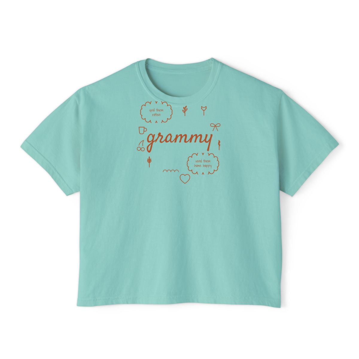 Spoil Them, Send Them Home, printed on a boxy tee in Chalky Mint