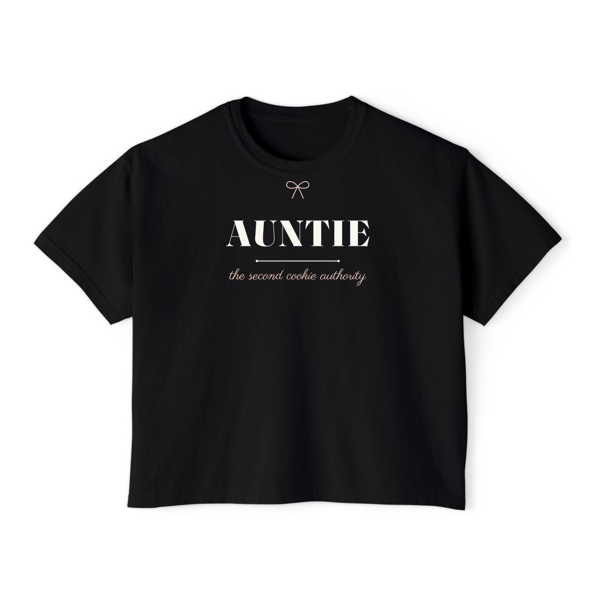 The Second Cookie Authority, printed on a boxy tee in Black