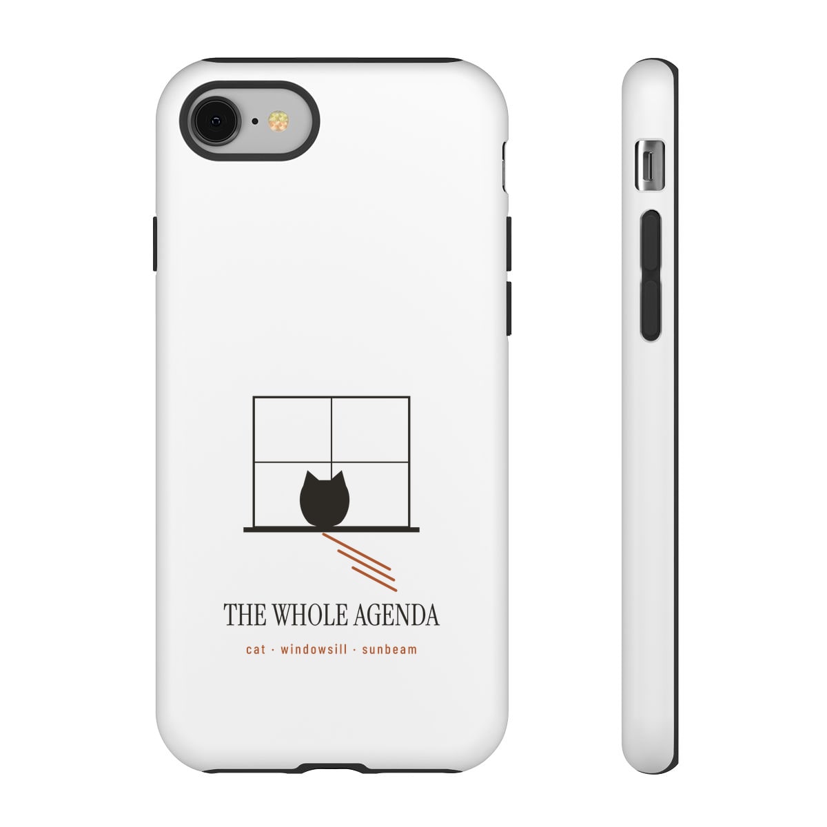 Cat, Windowsill, Sunbeam, printed on a phone case in White