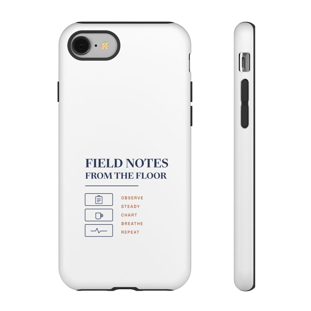 Field Notes From The Floor, printed on a phone case in White
