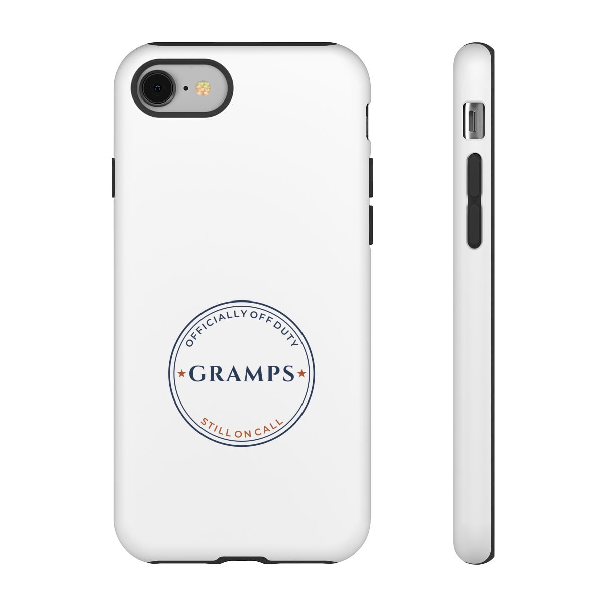 Off Duty, Still On Call, printed on a phone case in White