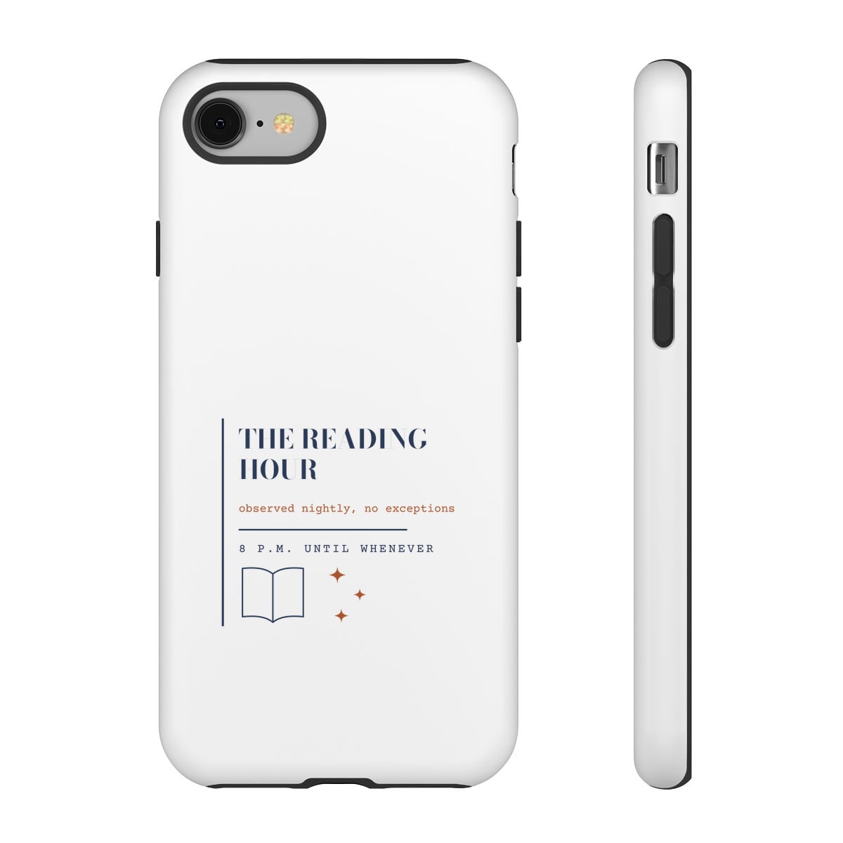 The Reading Hour, printed on a phone case in White