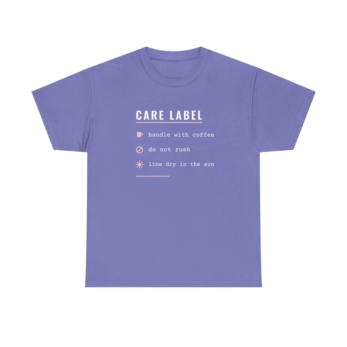 Care Label, printed on a heavy cotton tee in Violet