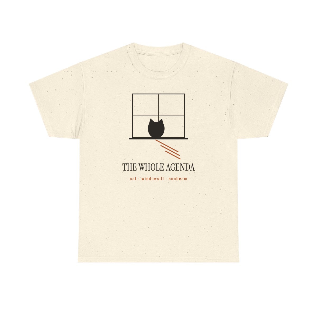 Cat, Windowsill, Sunbeam, printed on a heavy cotton tee in Natural