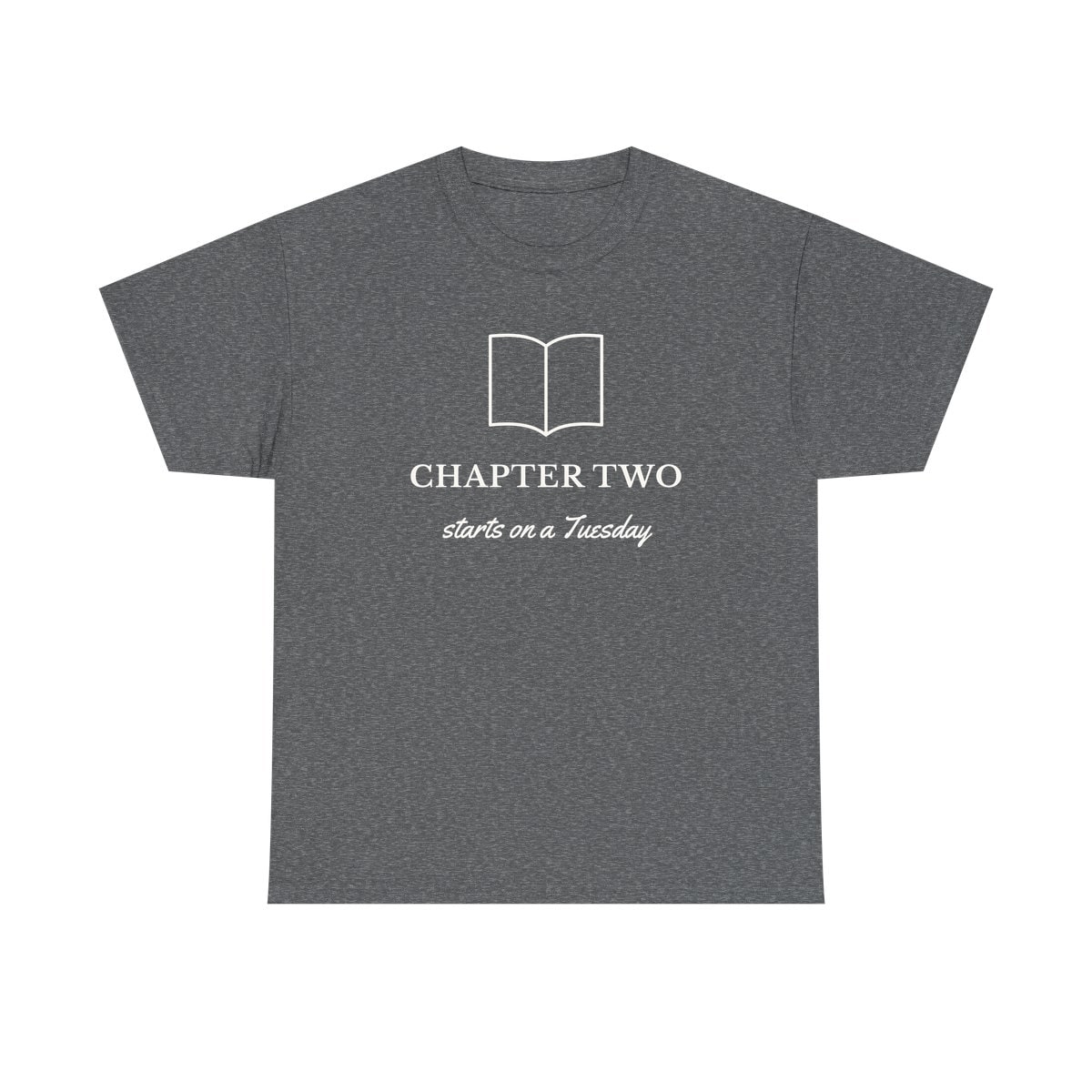 Chapter Two, printed on a heavy cotton tee in Graphite Heather