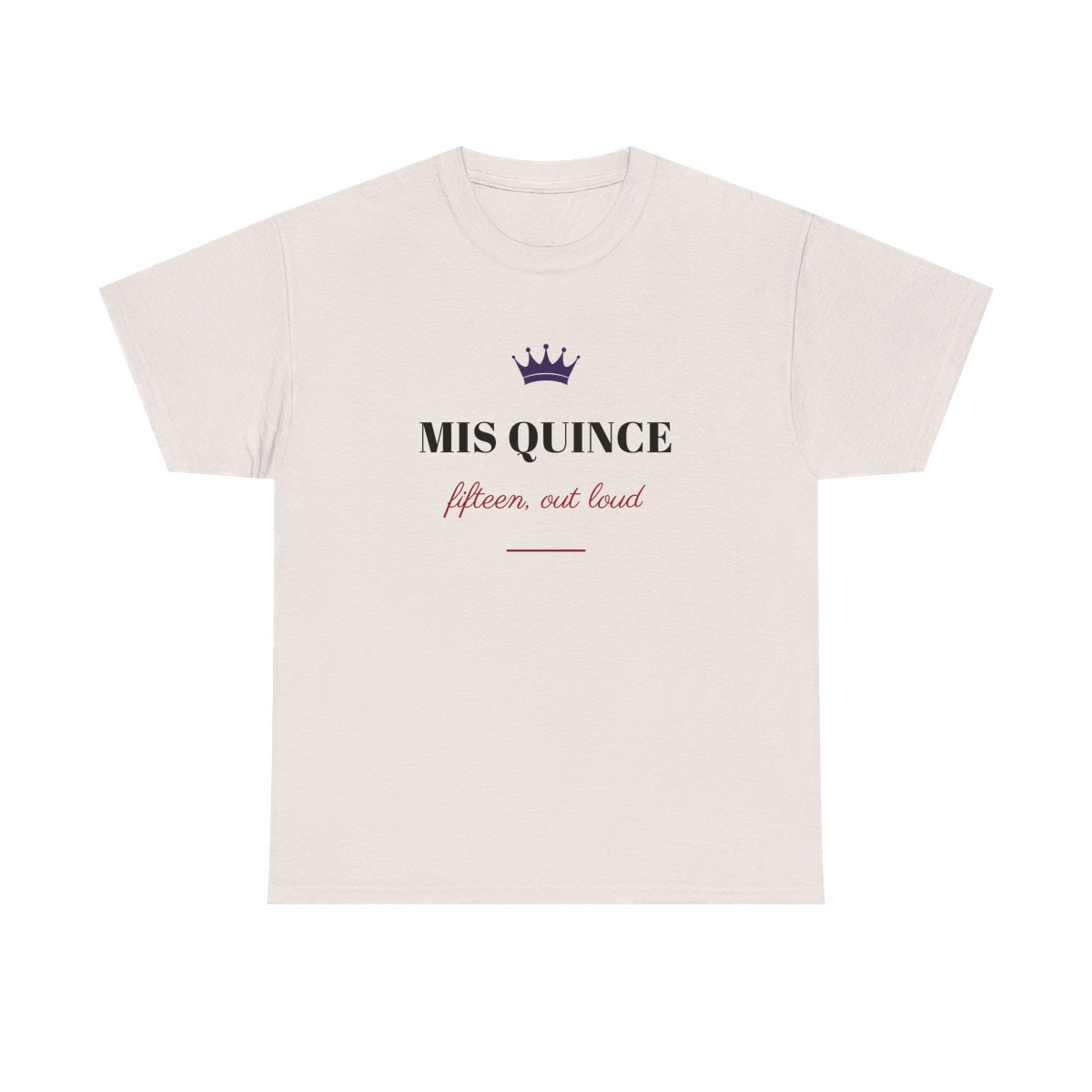 Mis Quince, printed on a heavy cotton tee in Ice Grey