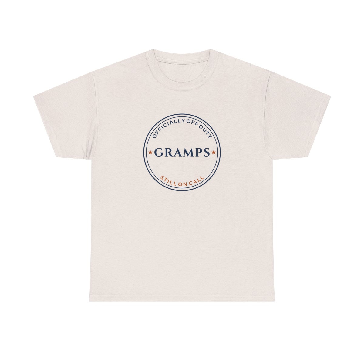 Off Duty, Still On Call, printed on a heavy cotton tee in Ice Grey