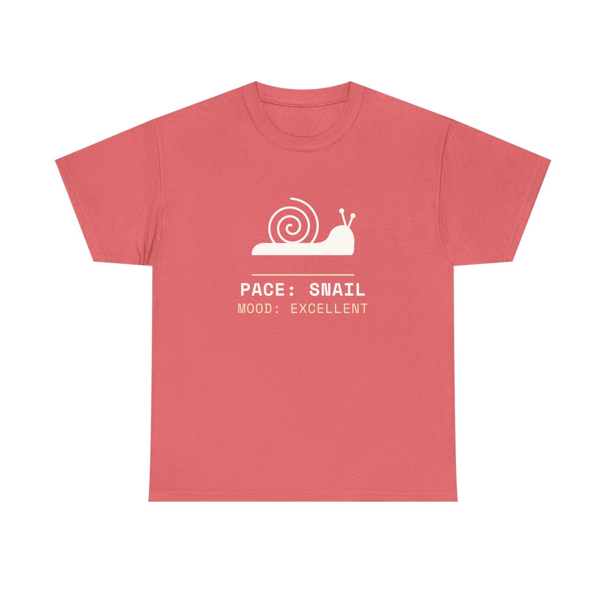 Pace: Snail, printed on a heavy cotton tee in Coral Silk