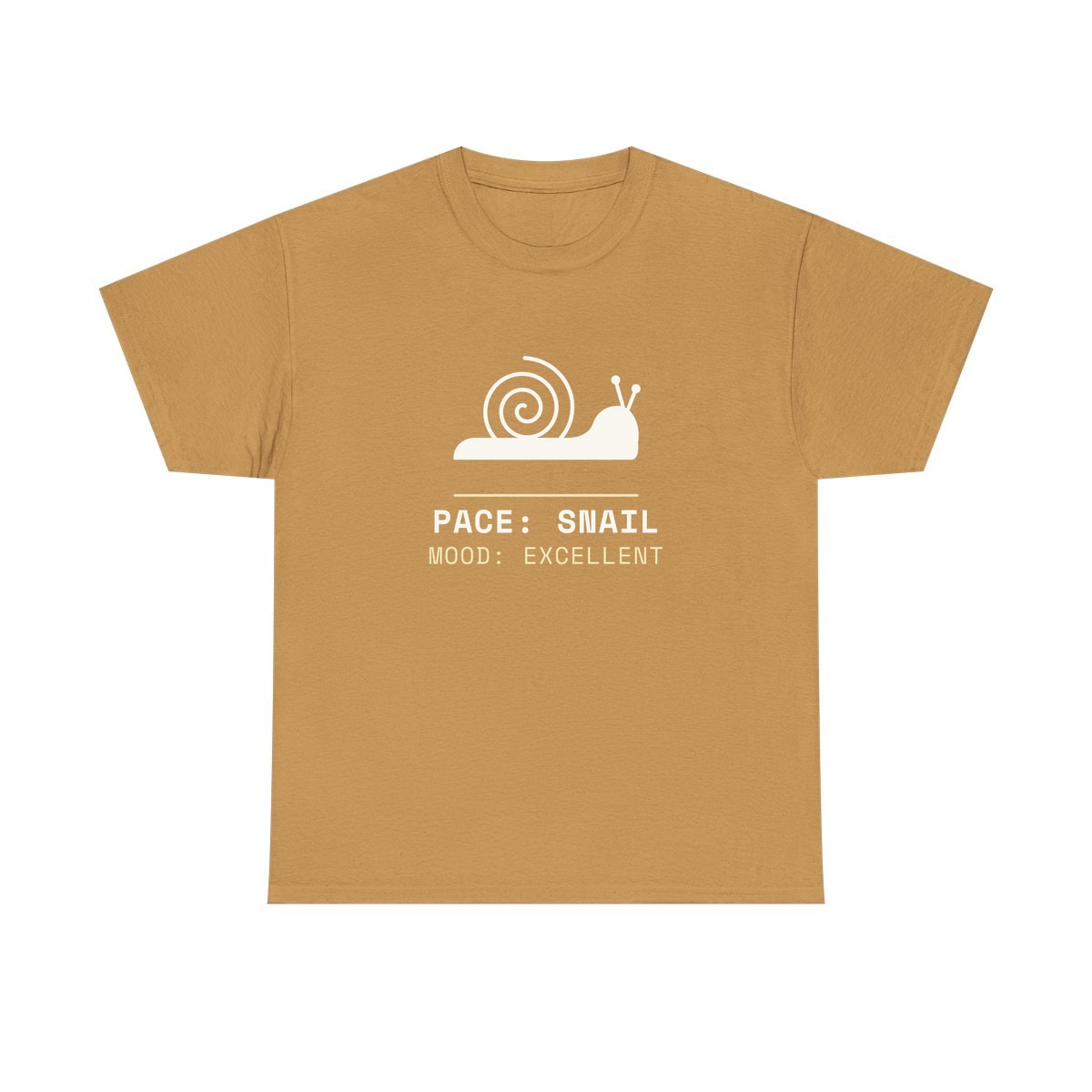 Pace: Snail, printed on a heavy cotton tee in Old Gold