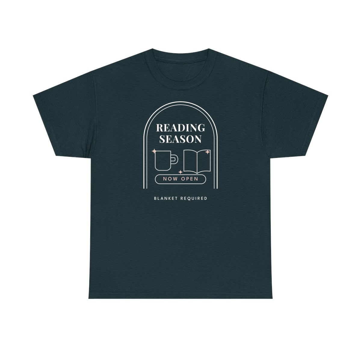 Reading Season Now Open, printed on a heavy cotton tee in Midnight