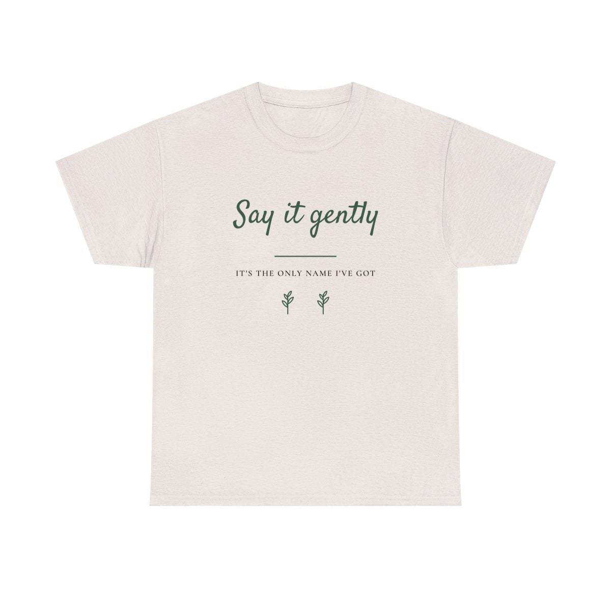 Say It Gently, printed on a heavy cotton tee in Ice Grey