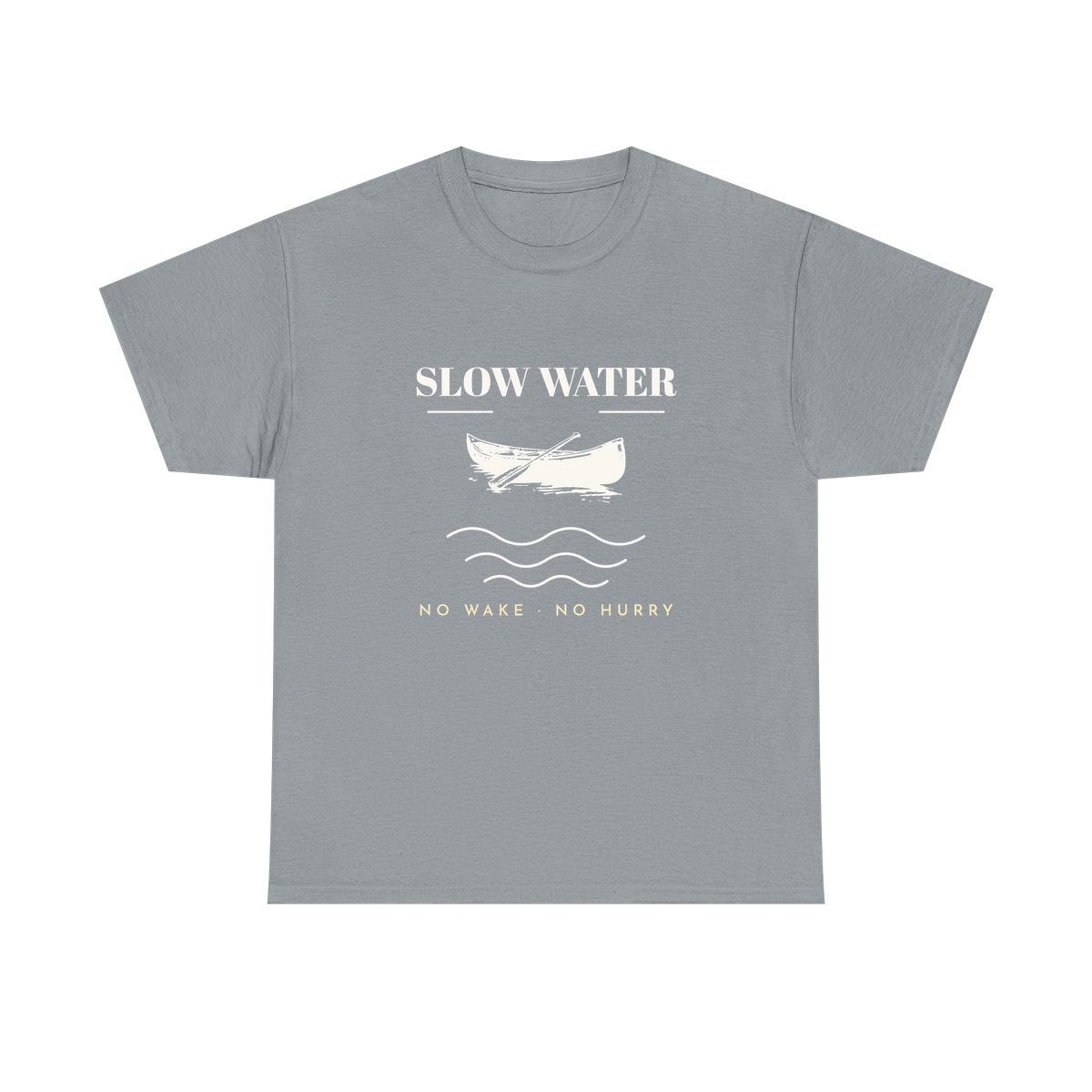 Slow Water, printed on a heavy cotton tee in Gravel