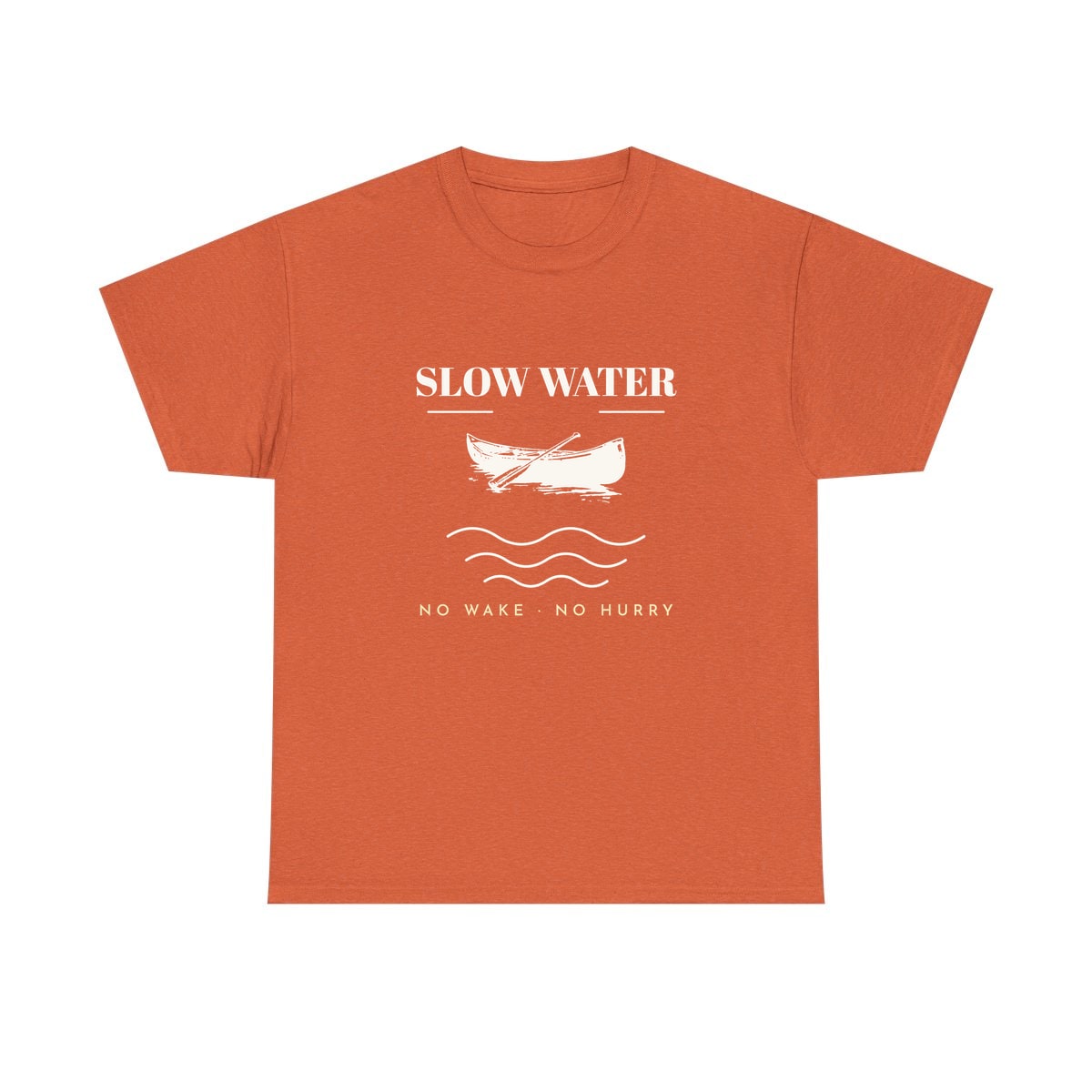 Slow Water, printed on a heavy cotton tee in Sunset