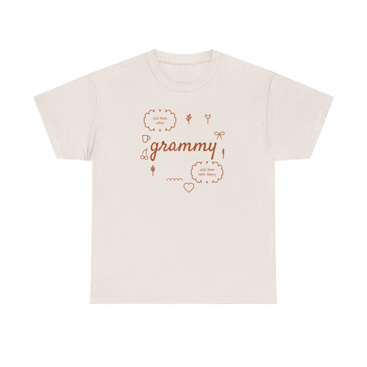 Spoil Them, Send Them Home, printed on a heavy cotton tee in Ice Grey