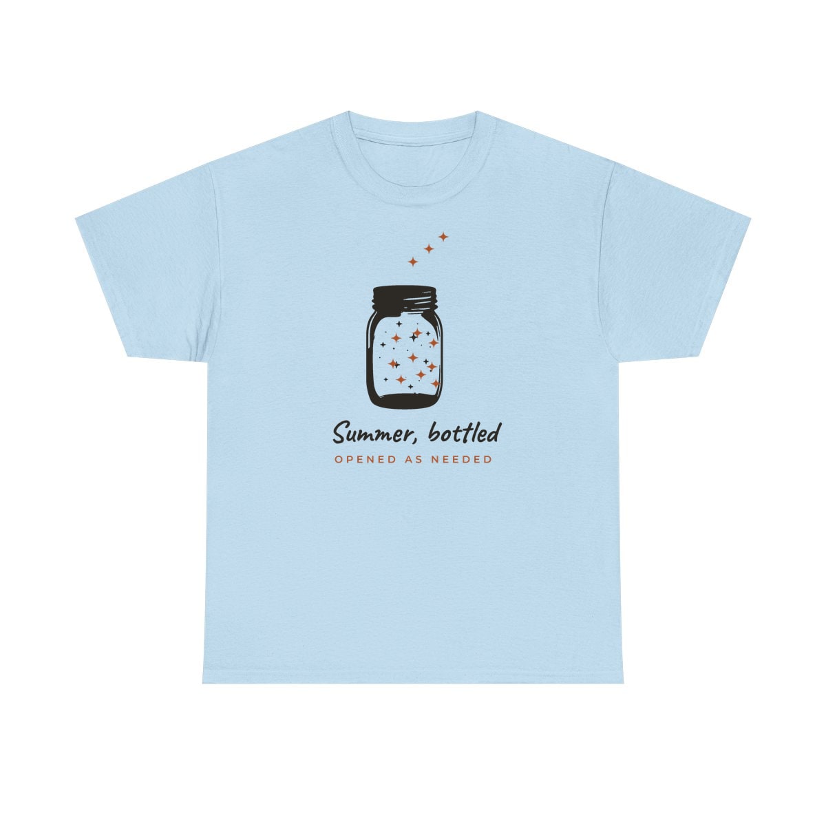 Summer, Bottled, printed on a heavy cotton tee in Light Blue