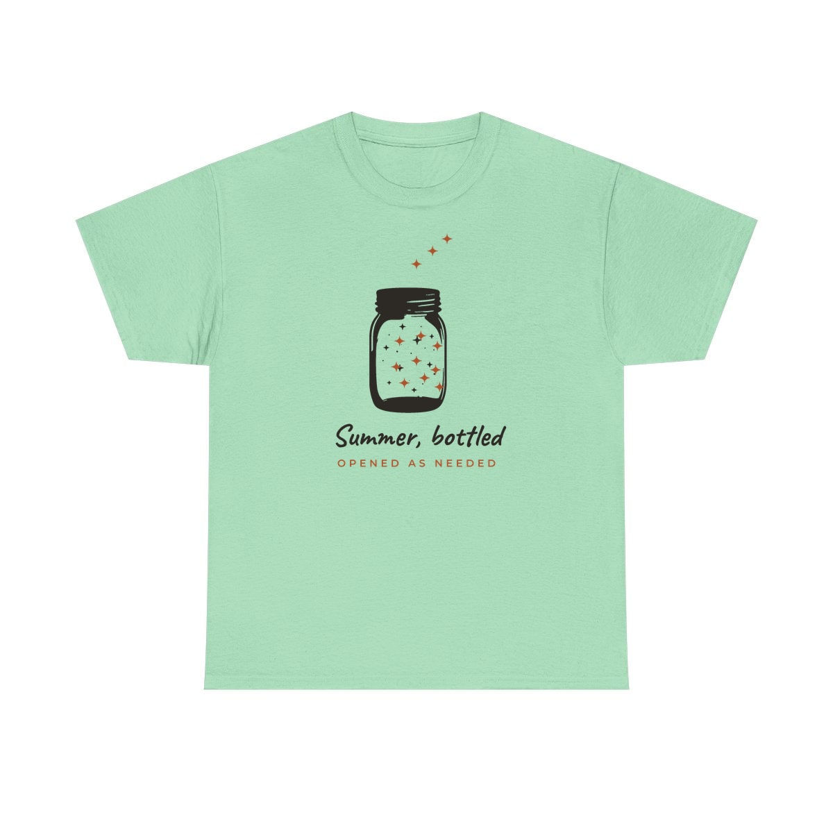 Summer, Bottled, printed on a heavy cotton tee in Mint Green