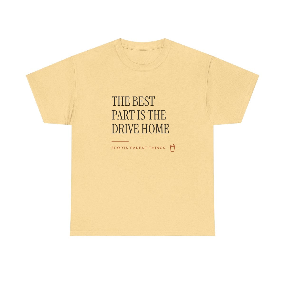 The Drive Home, printed on a heavy cotton tee in Yellow Haze