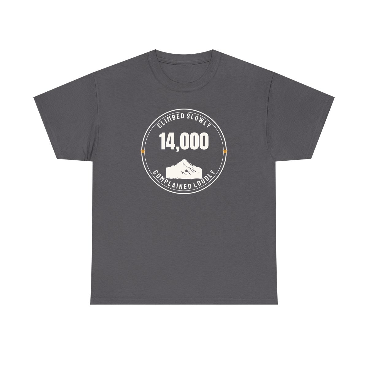 The Fourteener Club, printed on a heavy cotton tee in Charcoal