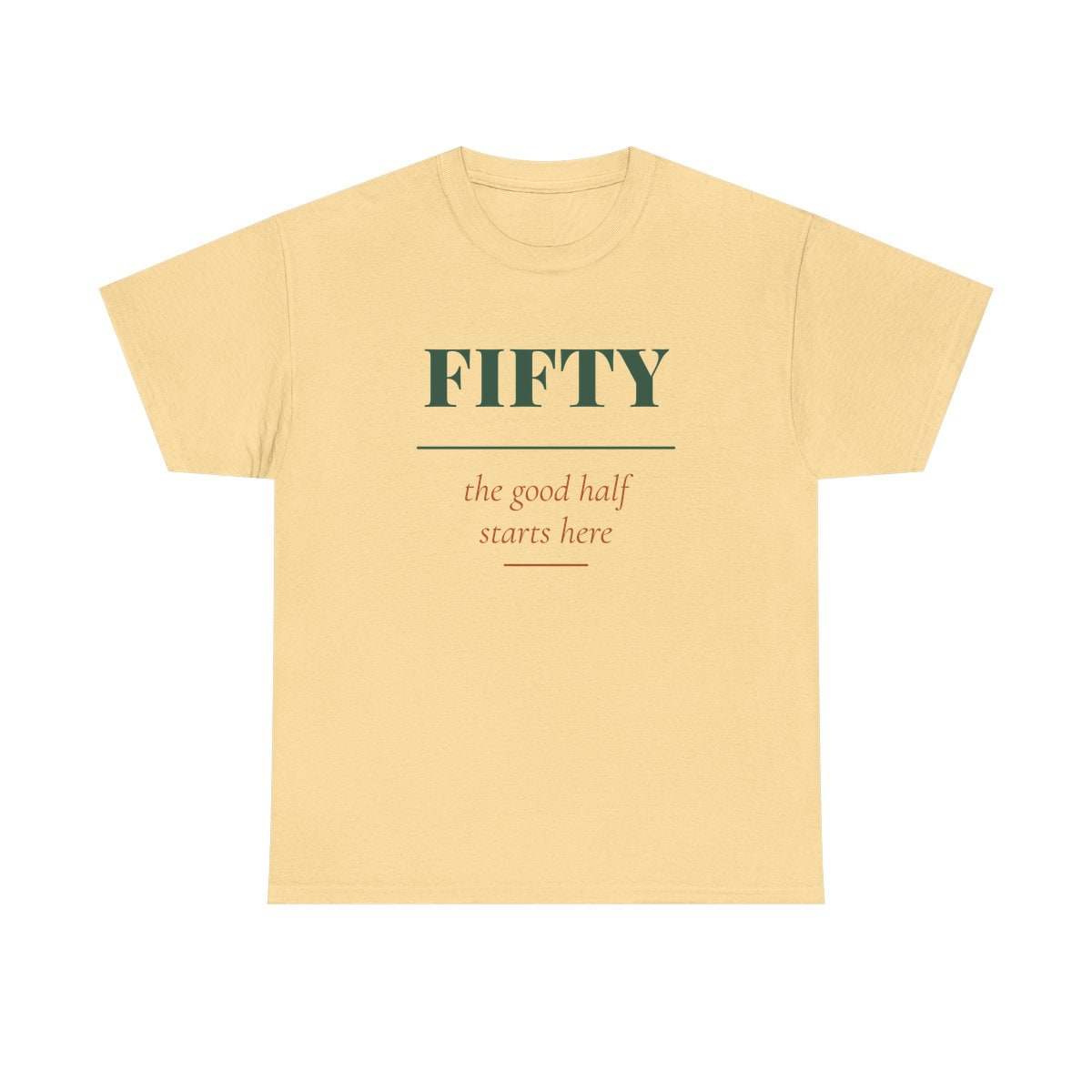 The Good Half, printed on a heavy cotton tee in Yellow Haze