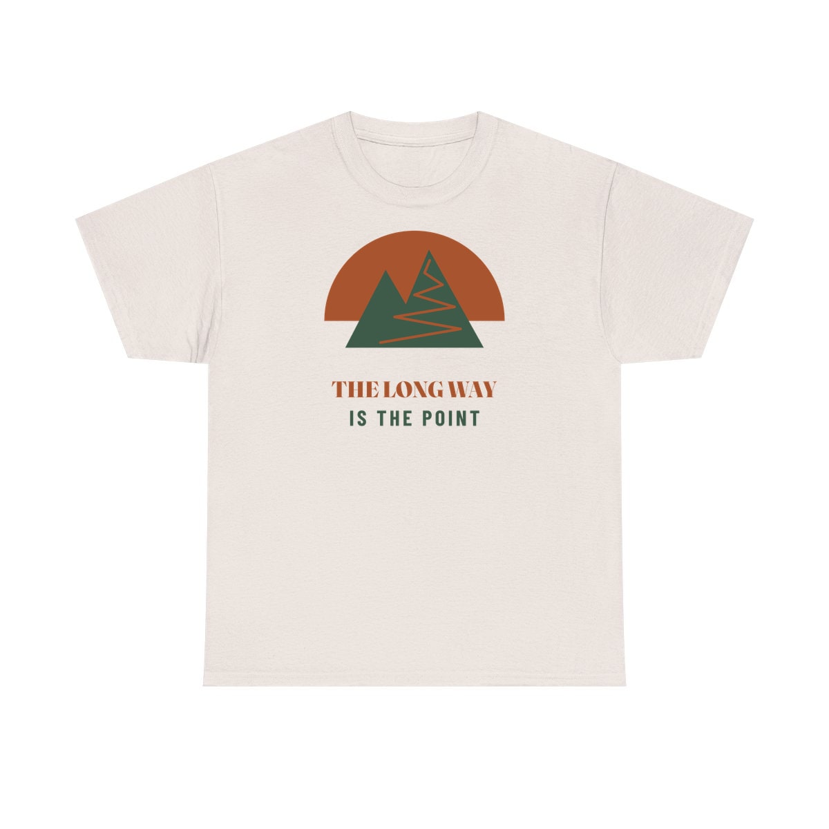 The Long Way Is The Point, printed on a heavy cotton tee in Ice Grey