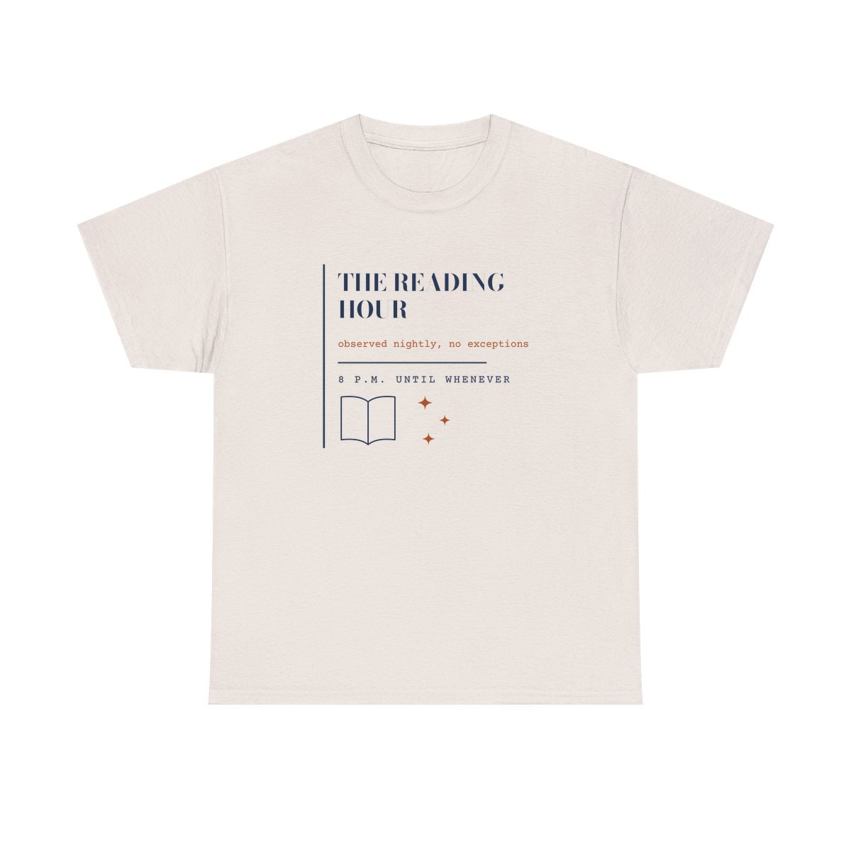 The Reading Hour, printed on a heavy cotton tee in Ice Grey
