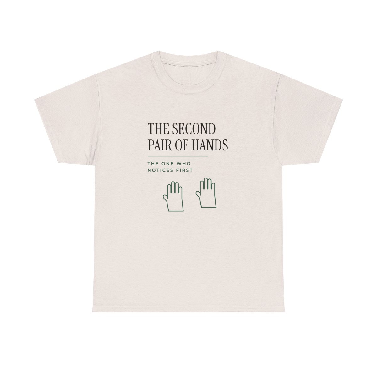 The Second Pair Of Hands, printed on a heavy cotton tee in Ice Grey