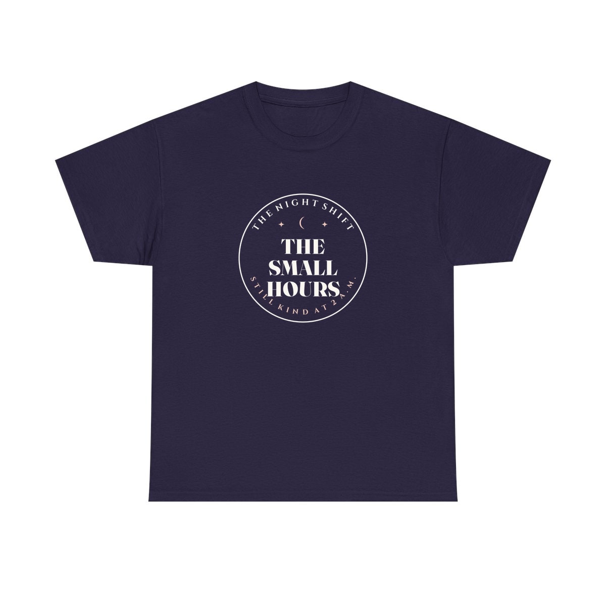 The Small Hours, printed on a heavy cotton tee in Blackberry