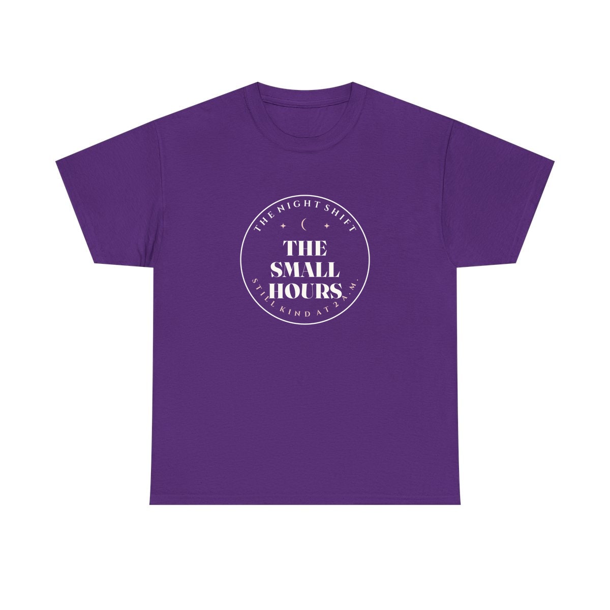 The Small Hours, printed on a heavy cotton tee in Purple
