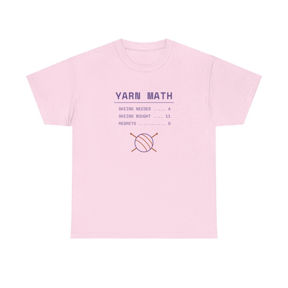 Yarn Math, printed on a heavy cotton tee in Light Pink