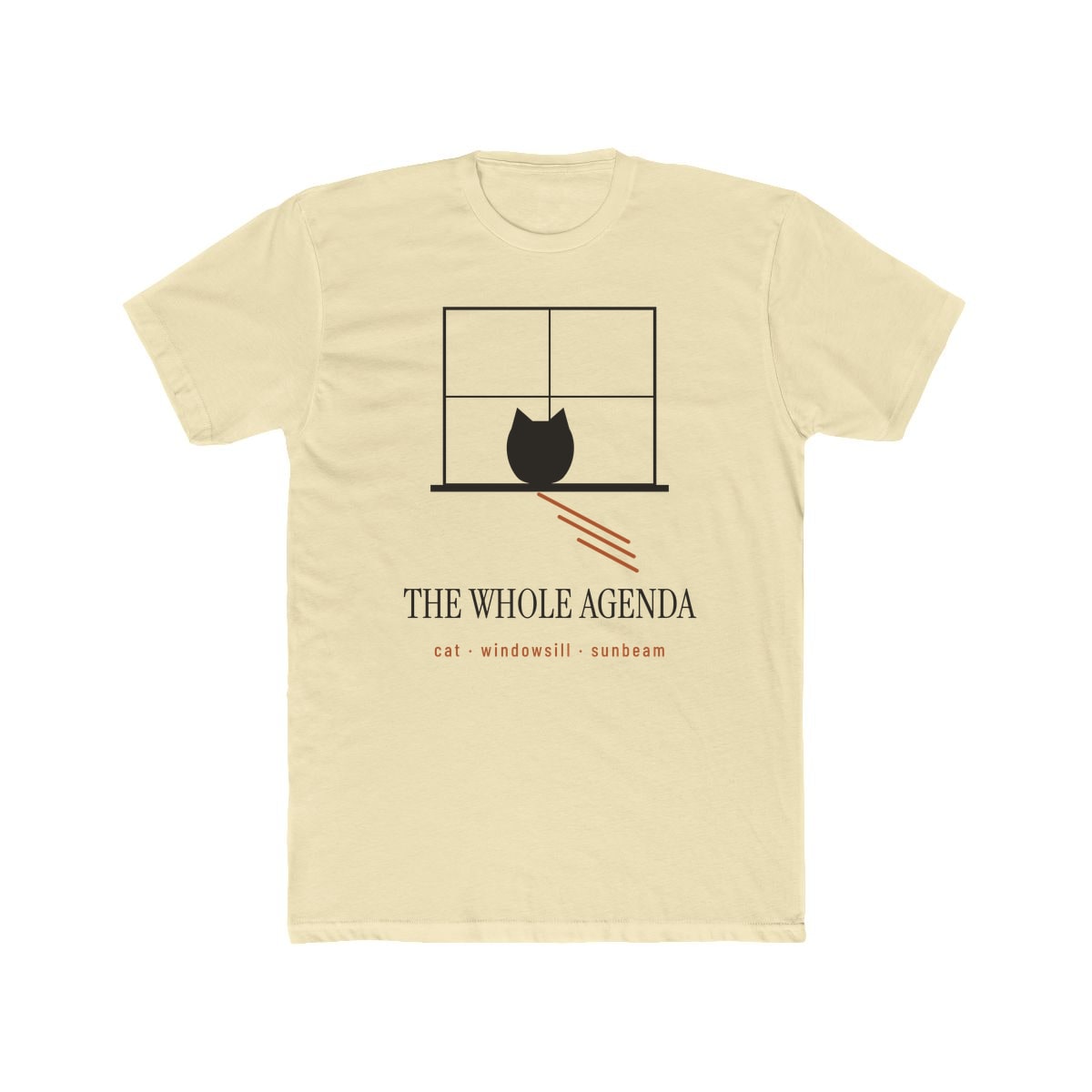 Cat, Windowsill, Sunbeam, printed on a cotton crew tee in Solid Natural