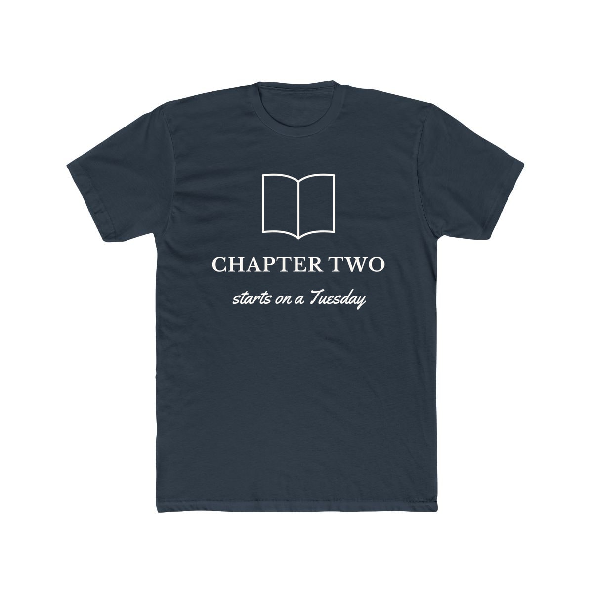 Chapter Two, printed on a cotton crew tee in Solid Indigo
