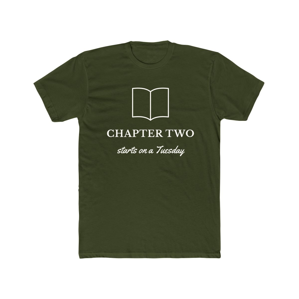 Chapter Two, printed on a cotton crew tee in Solid Military Green