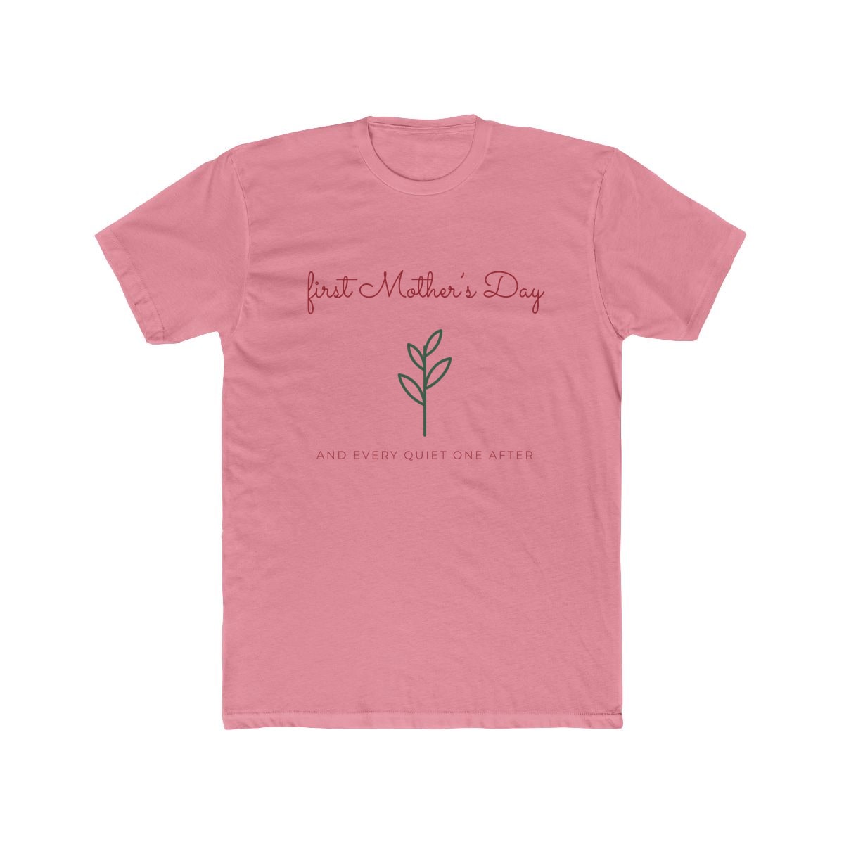 First Mother's Day Sprig, printed on a cotton crew tee in Solid Light Pink