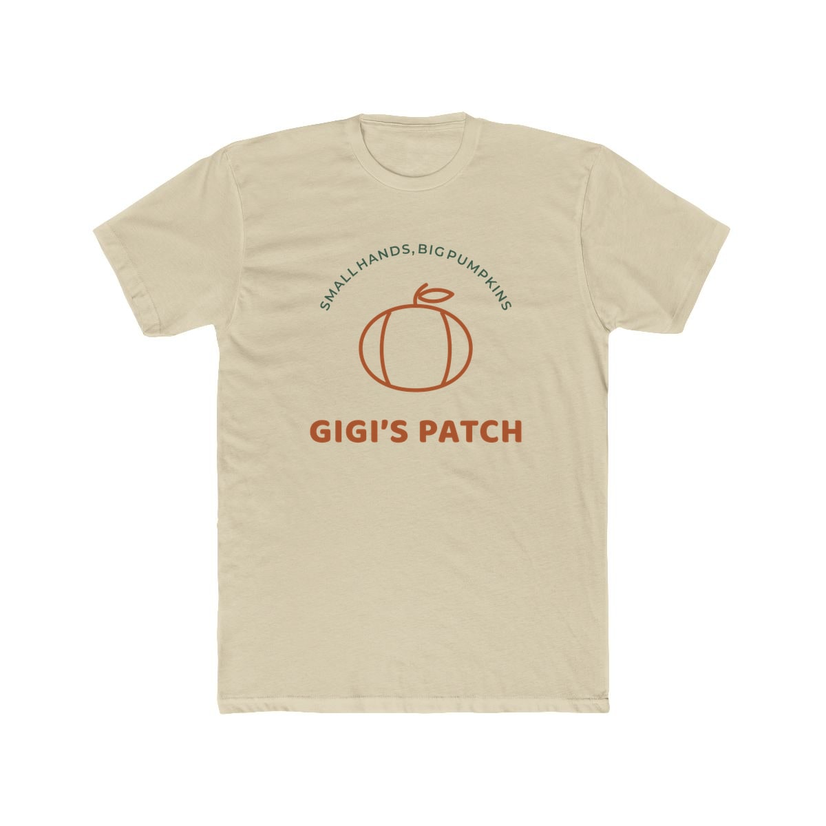 Gigi’s Pumpkin Patch, printed on a cotton crew tee in Solid Cream