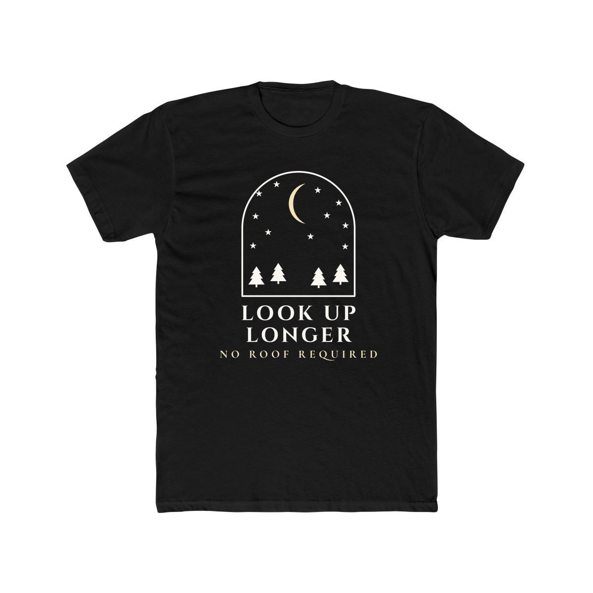Look Up Longer, printed on a cotton crew tee in Solid Black