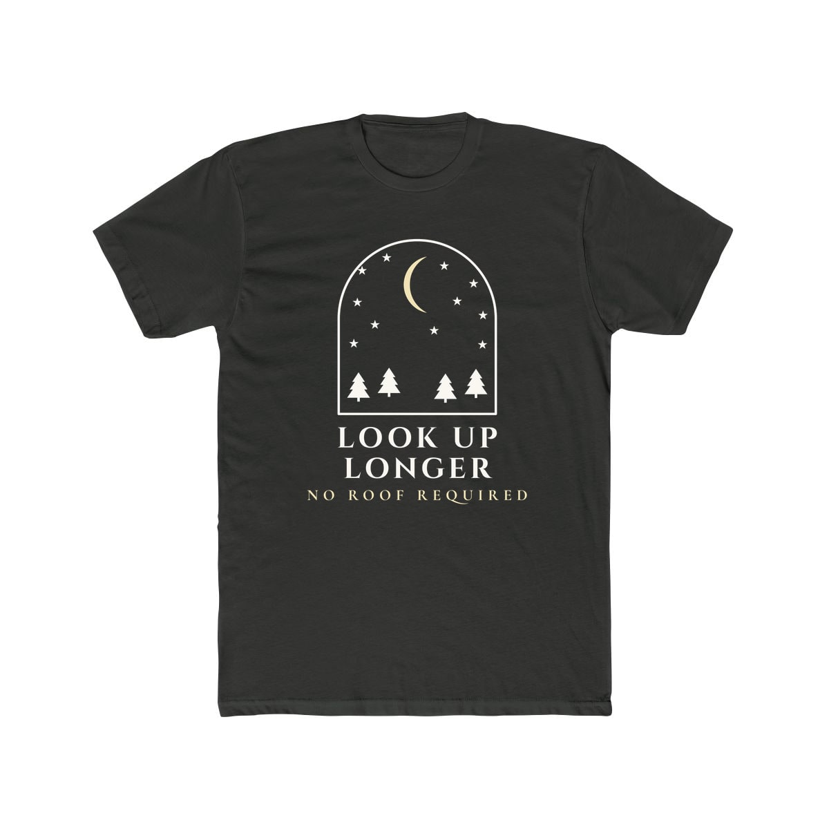 Look Up Longer, printed on a cotton crew tee in Solid Heavy Metal