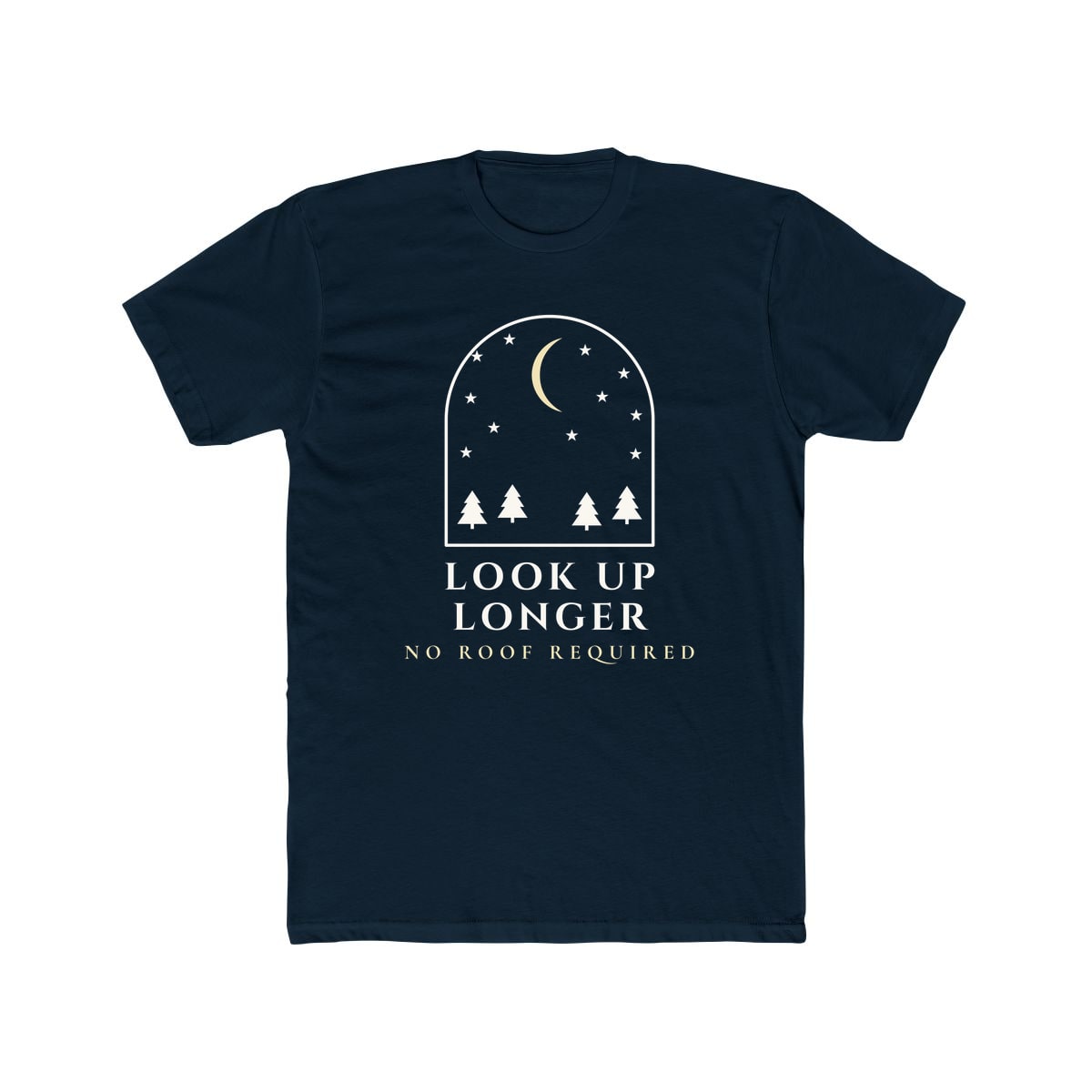Look Up Longer, printed on a cotton crew tee in Solid Midnight Navy