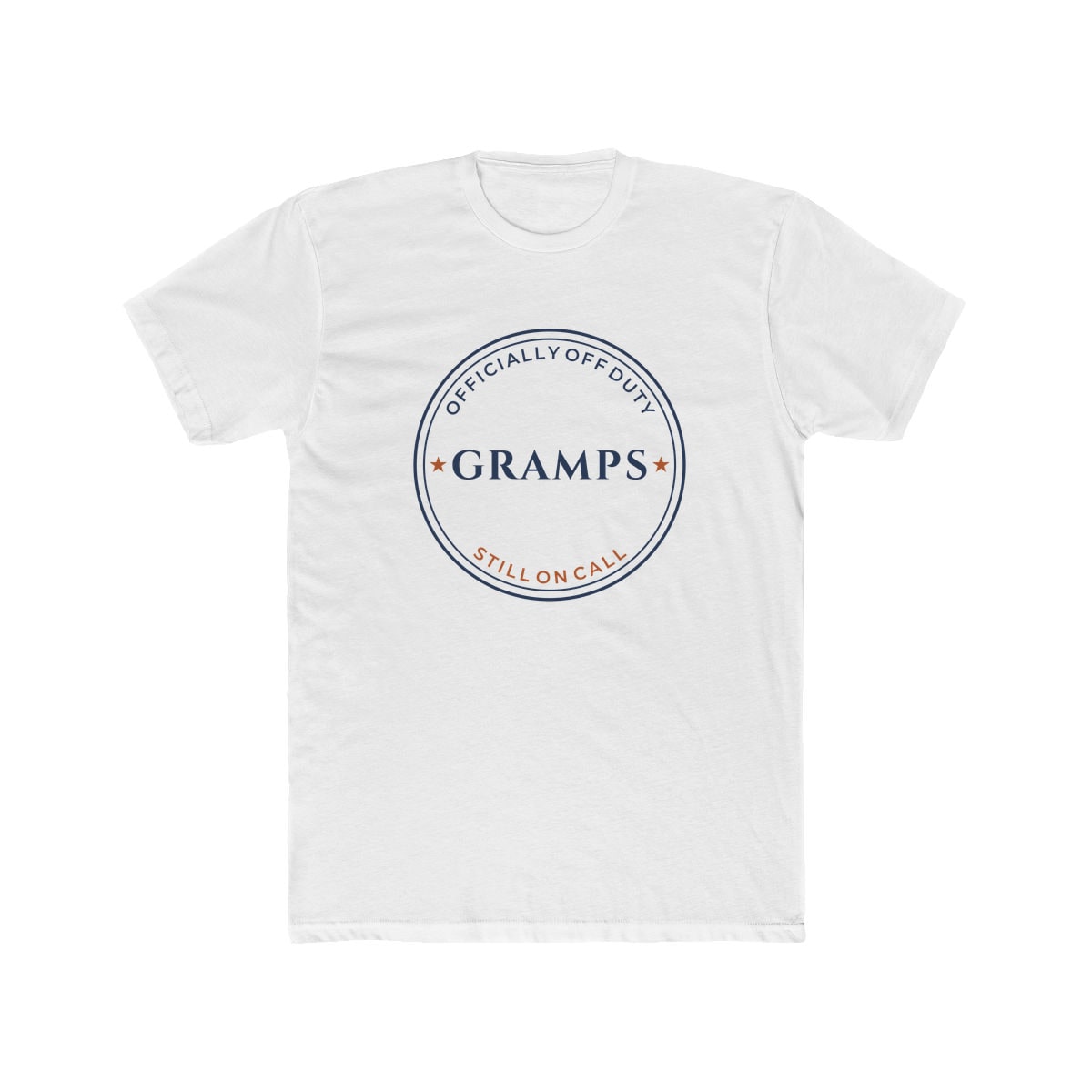 Off Duty, Still On Call, printed on a cotton crew tee in Solid White