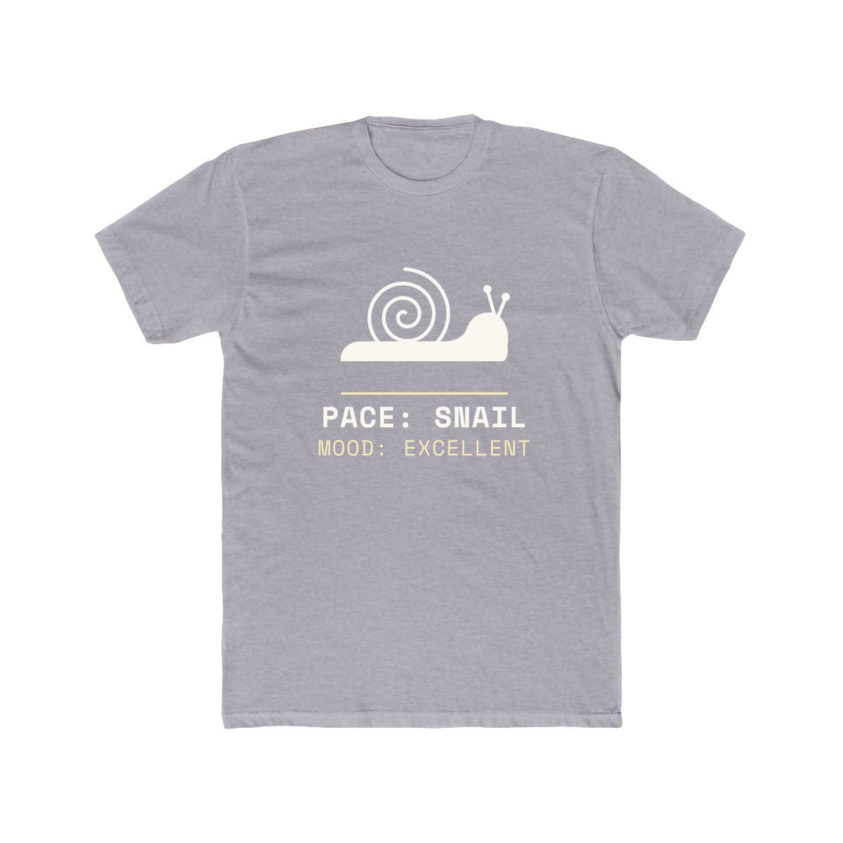 Pace: Snail, printed on a cotton crew tee in Heather Grey