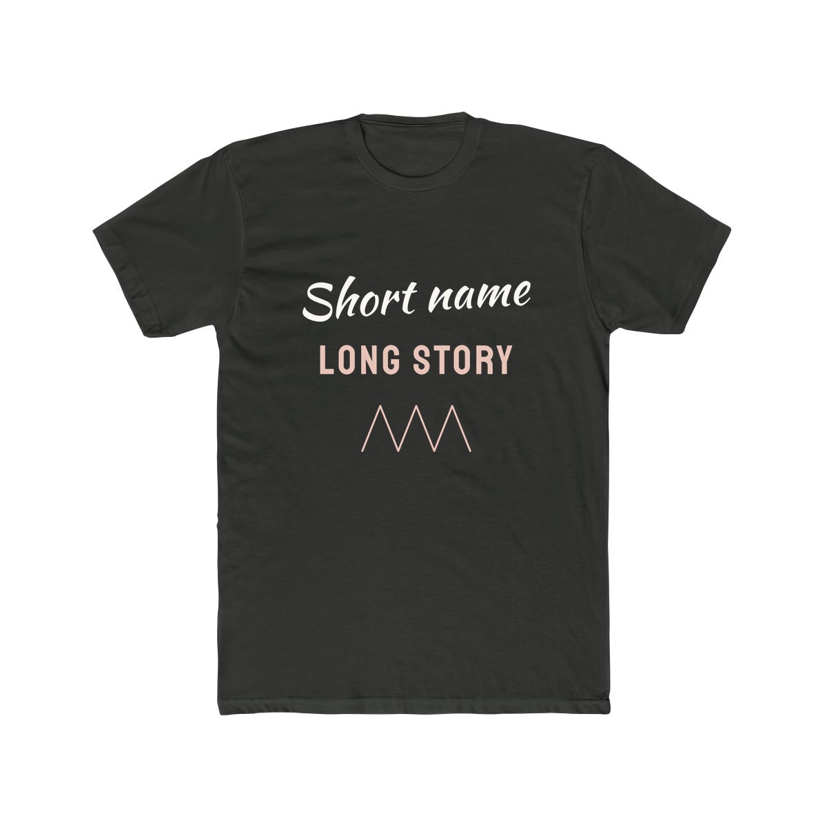 Short Name, Long Story, printed on a cotton crew tee in Solid Heavy Metal