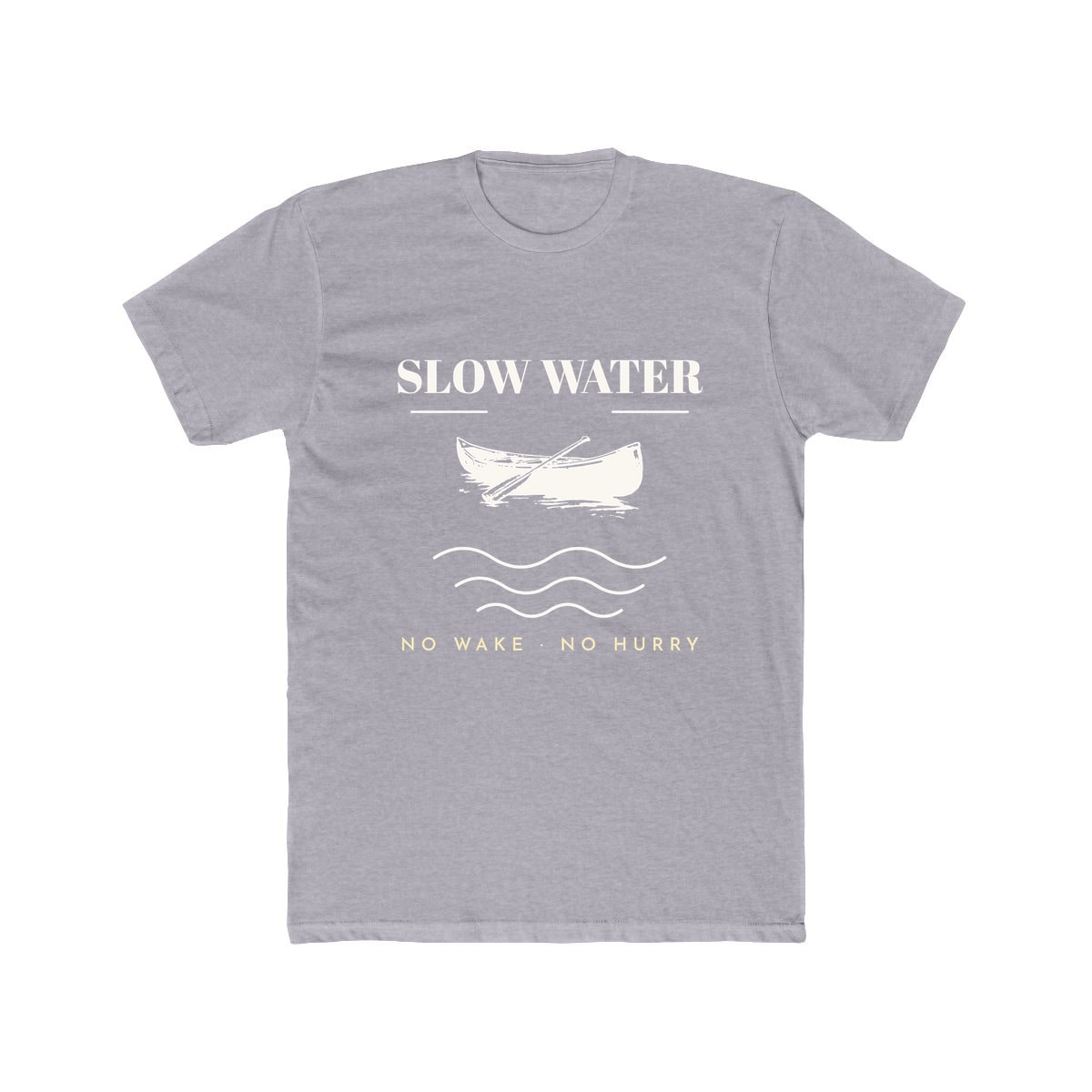 Slow Water, printed on a cotton crew tee in Heather Grey