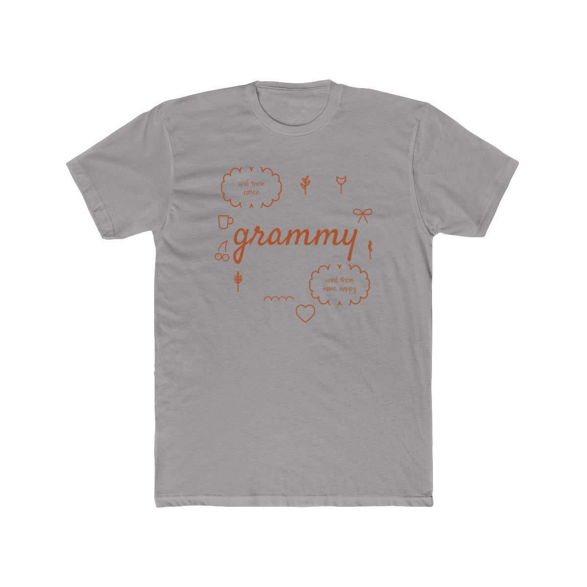 Spoil Them, Send Them Home, printed on a cotton crew tee in Solid Light Grey