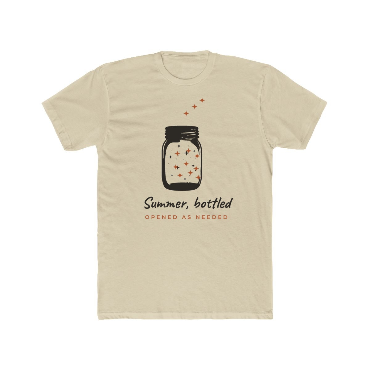 Summer, Bottled, printed on a cotton crew tee in Solid Cream