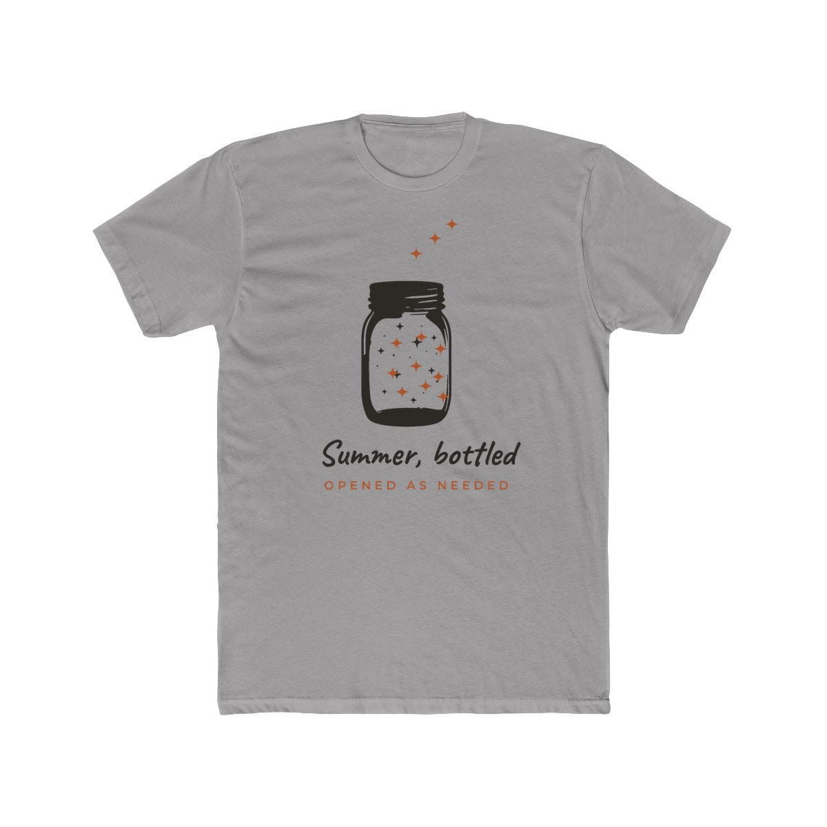 Summer, Bottled, printed on a cotton crew tee in Solid Light Grey