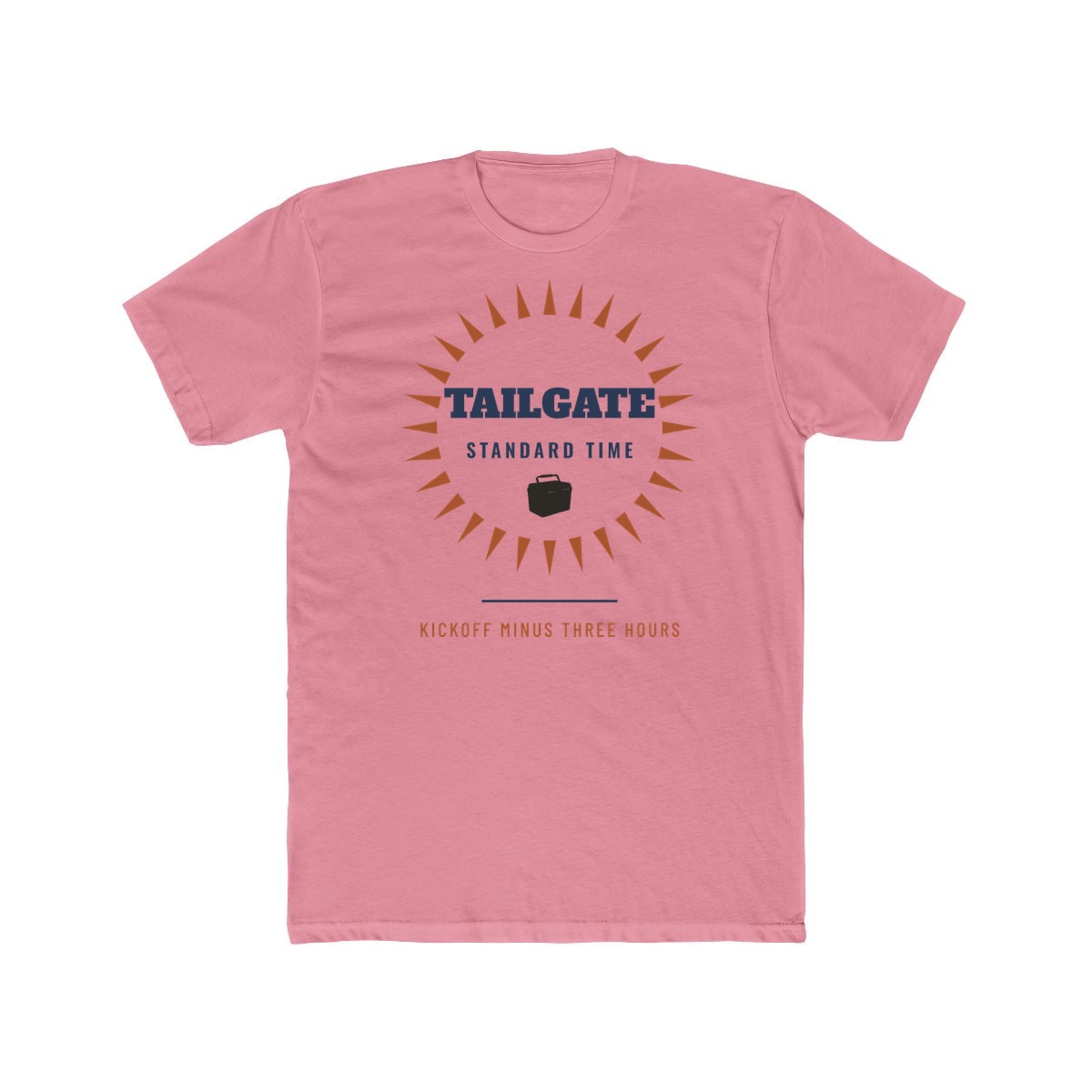 Tailgate Standard Time, printed on a cotton crew tee in Solid Light Pink