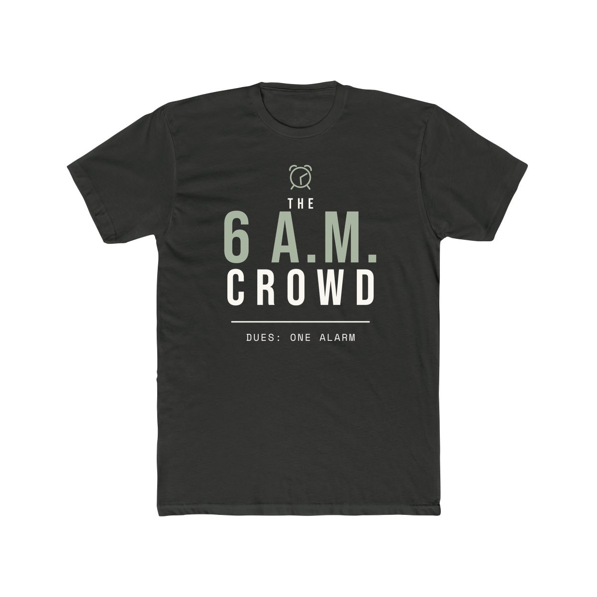The 6 A.M. Crowd, printed on a cotton crew tee in Solid Heavy Metal