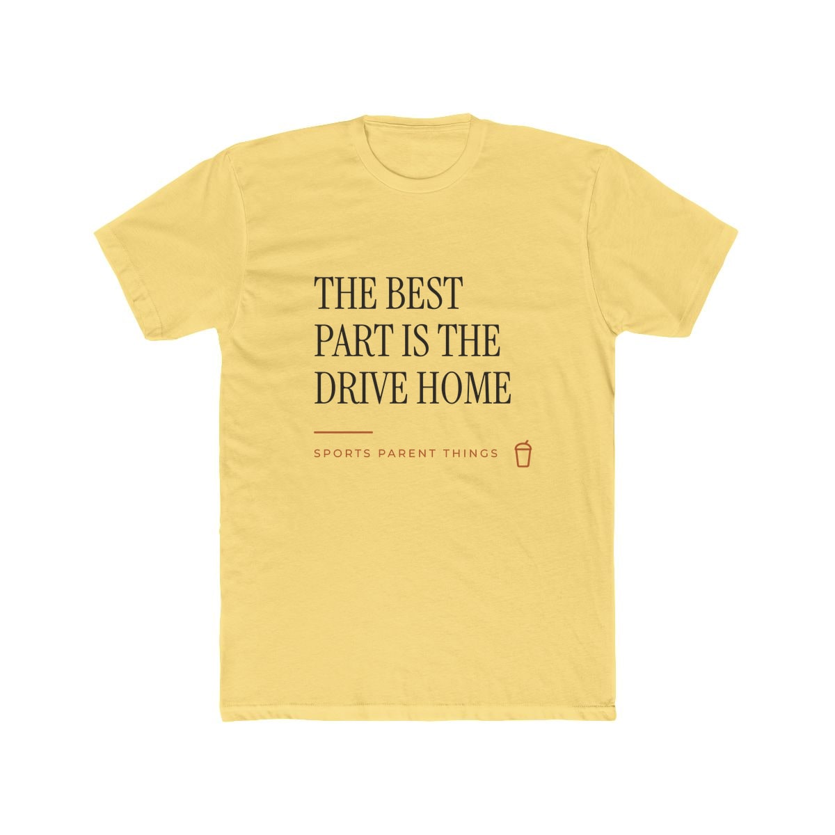 The Drive Home, printed on a cotton crew tee in Solid Banana Cream